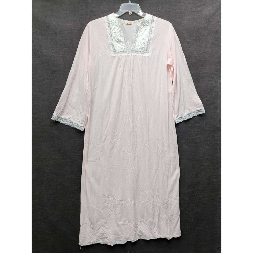 Vintage Erica Loren NY Pink Nightgown Soft Girl Lace Trim Romantic Granny Core L